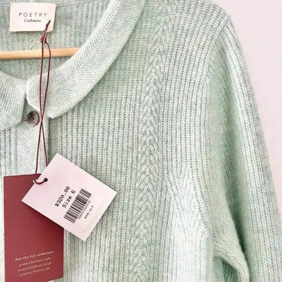 NWT $320 Poetry Collared Cardigan Pure Cashmere Mint Green UK 10 US 6